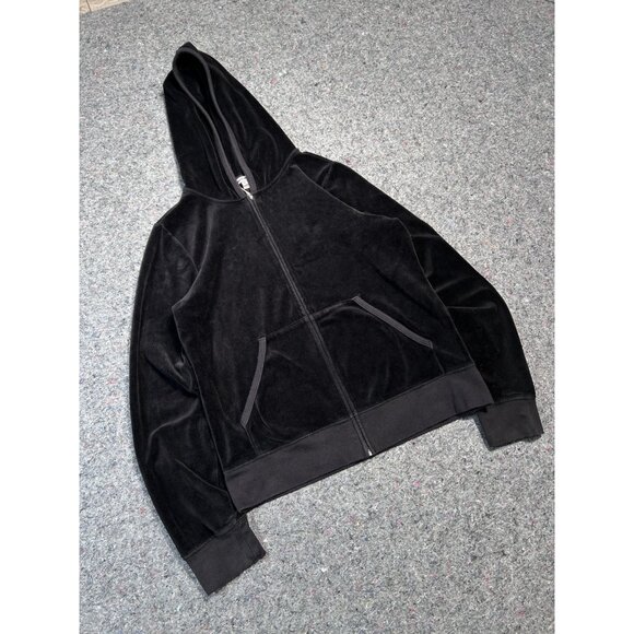 Juicy Couture VTG Black Velour Bling Hoodie Track Jacket Scottie Dog RARE XL - Picture 8 of 9